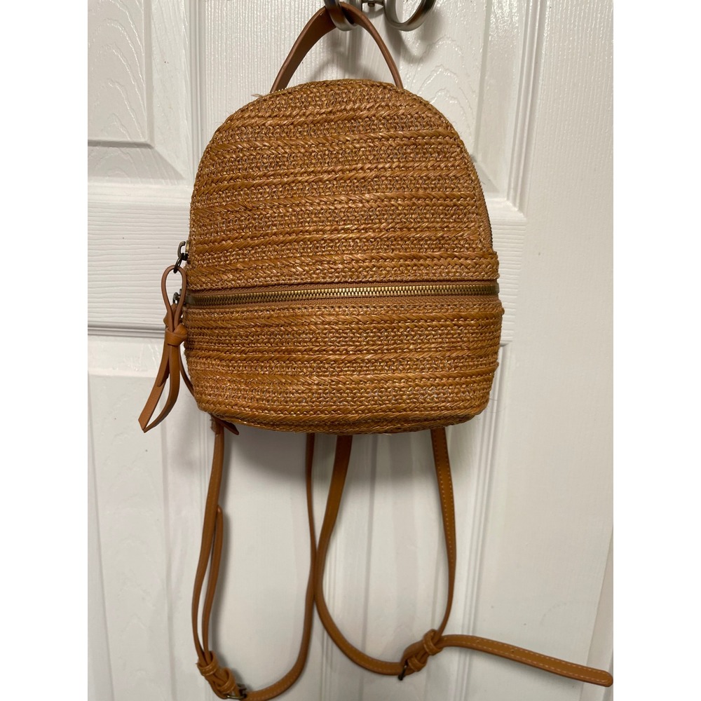 Malibu Skye Woven Straw Mini Backpack Tan Celestial Zodiac Lining Boho Summer